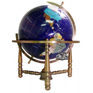 Unique Art 19-Inch Tall Blue Lapis Ocean Table Top Gemstone World Globe with Cop   172283301270